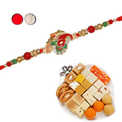 "Zardosi Rakhi - ZR- 5510 A (Single Rakhi), 500gms of Assorted Sweets - Click here to View more details about this Product